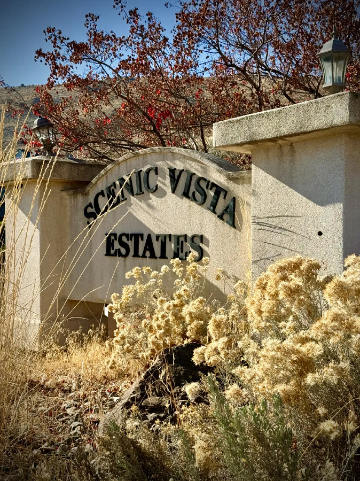 This image features the entrance sign of Scenic Vista Estates set against a tranquil landscape, with surrounding nature and open skies, evoking a sense of arrival and outdoor possibility.